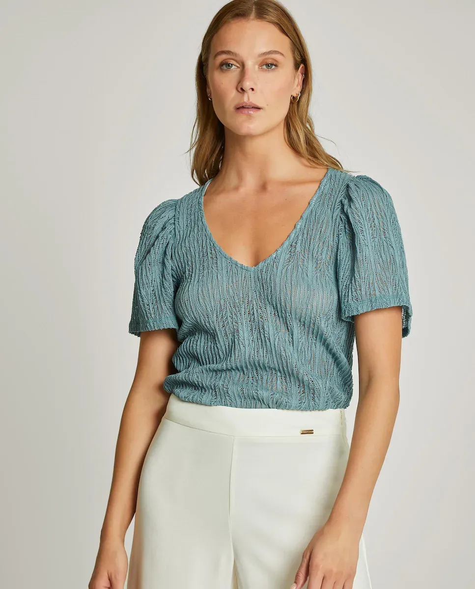 Женская футболка с коротким рукавом, связанная крючком Trucco, синий
Женская футболка с коротким рукавом, связанная крючком Trucco, синий