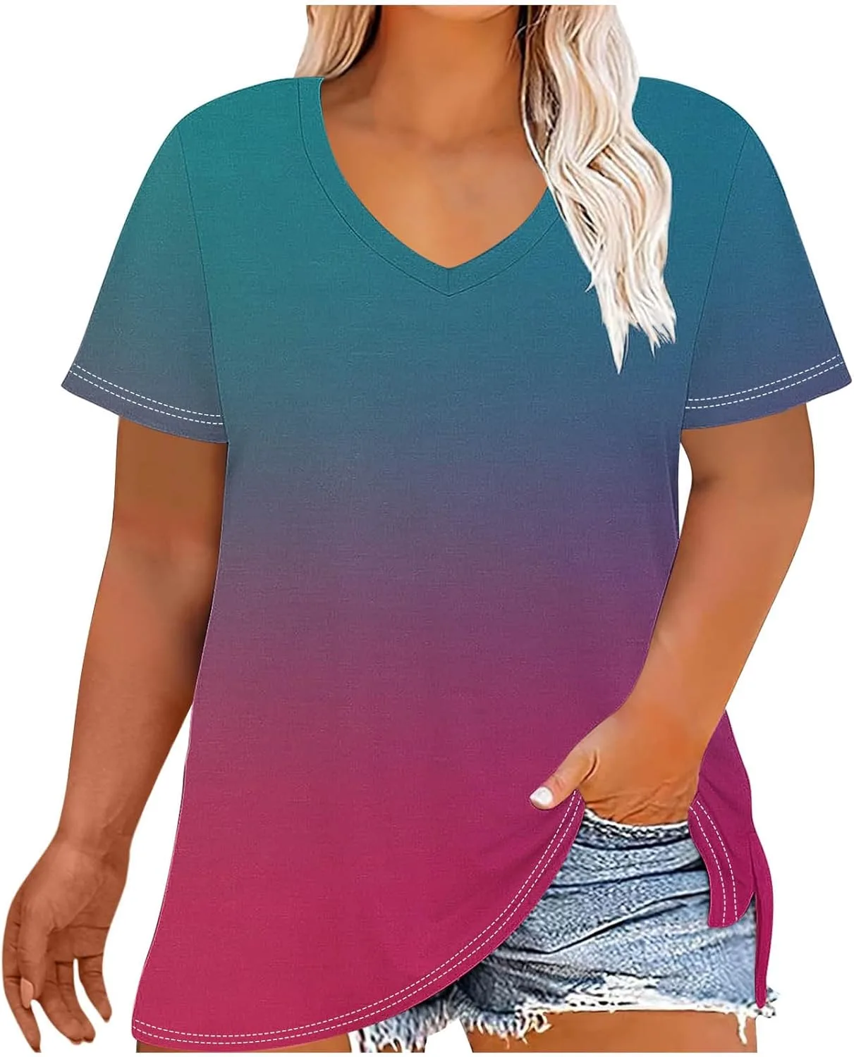 Женская футболка с V-образным вырезом и градиентом, Plus Size, свободный крой Smxrfitk
Женская футболка с V-образным вырезом и градиентом, Plus Size, свободный крой Smxrfitk