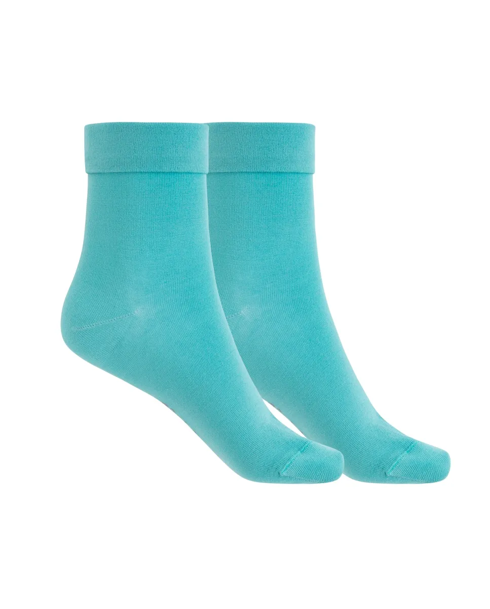 Набор из 2 пар женских носков из мерсеризованного хлопка с отворотом, однотонные Punto Blanco, бирюзовый 
Набор из 2 пар женских носков из мерсеризованного хлопка с отворотом, однотонные Punto Blanco, бирюзовый