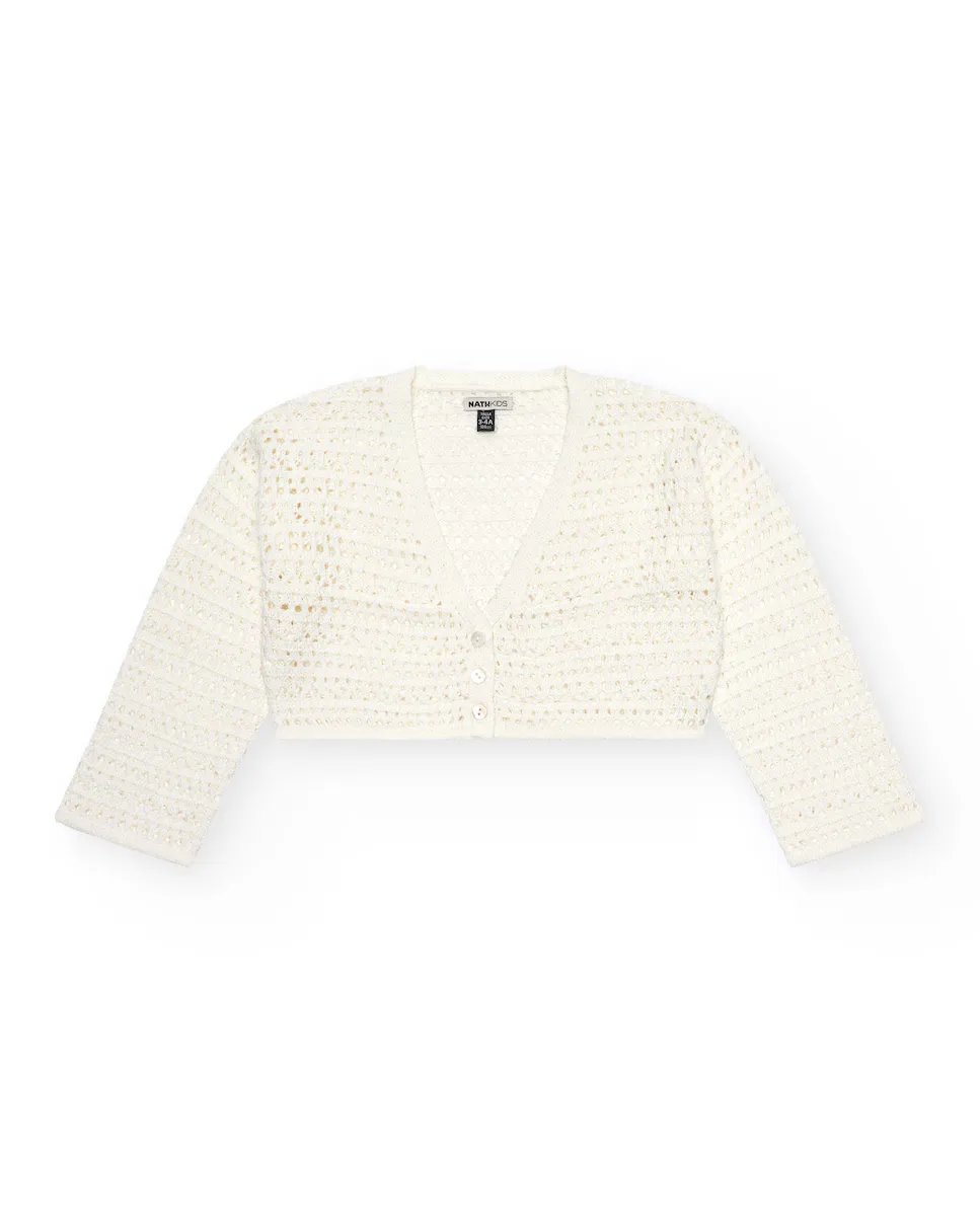 Ажурный вязаный жакет для девочки с застежкой на пуговицы Tuc tuc, белый
Ажурный вязаный жакет для девочки с застежкой на пуговицы Tuc tuc, белый