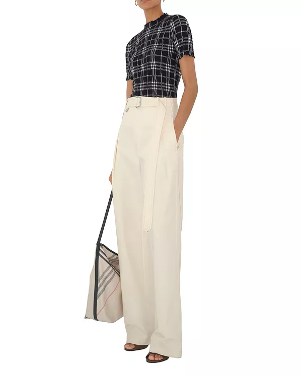 Брюки из габардина с поясом Burberry, белый
Брюки из габардина с поясом Burberry, белый