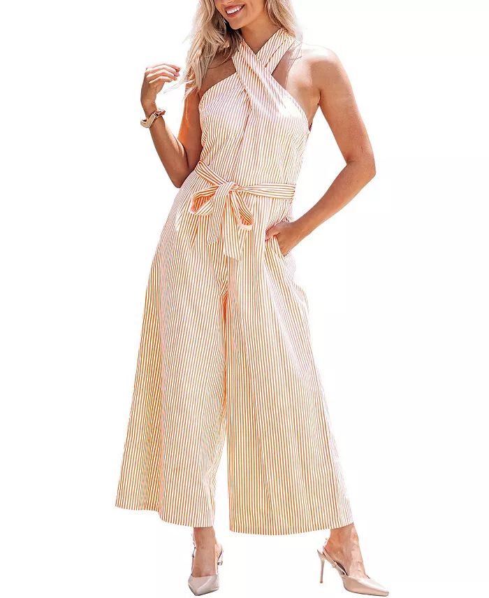 Женский комбинезон с яркими полосками, перекрещенным верхом на шее и широкими штанинами Cupshe, оранжевый
Женский комбинезон с яркими полосками, перекрещенным верхом на шее и широкими штанинами Cupshe, оранжевый