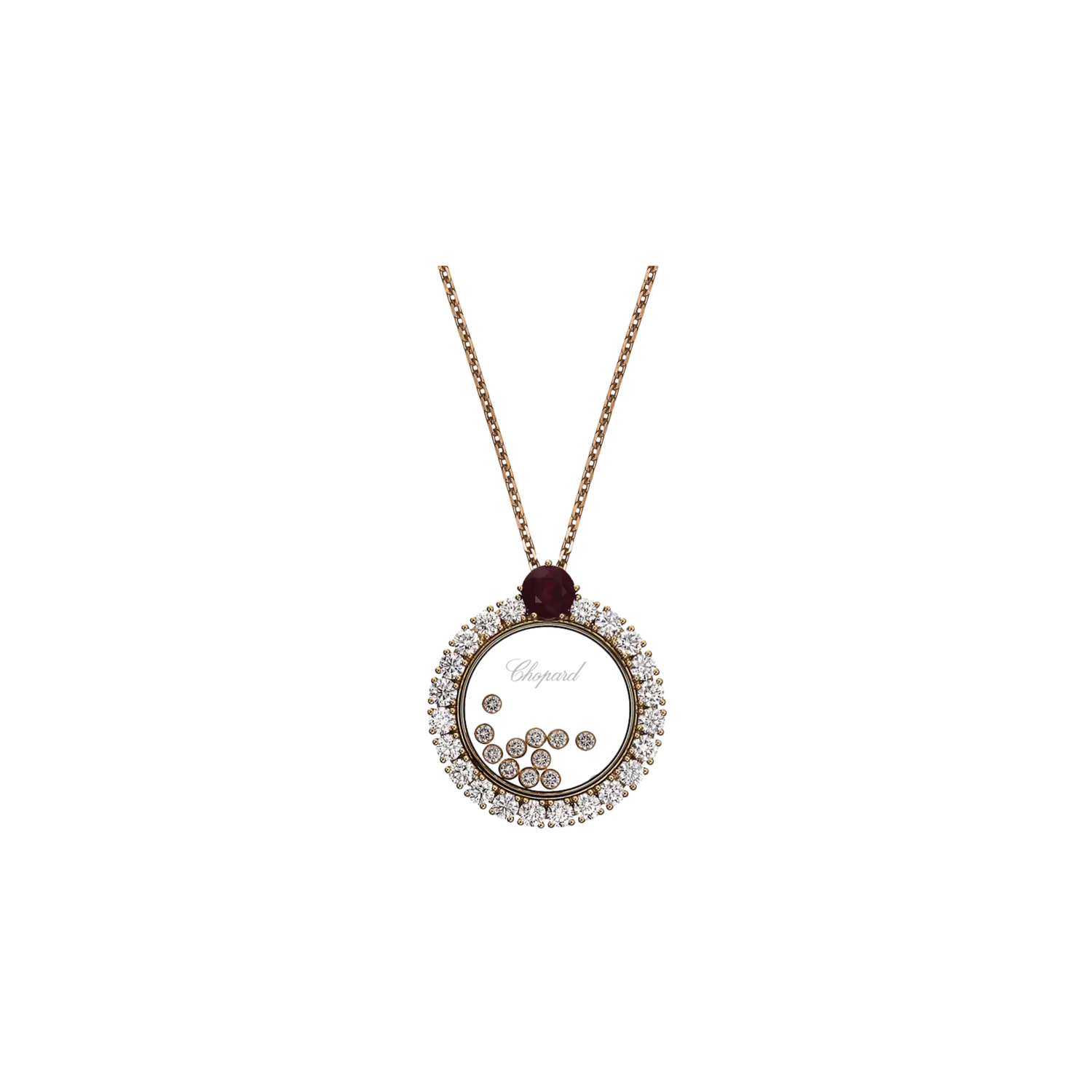 Кулон на цепочке Chopard Happy diamonds из розового золота с бриллиантами и рубином
Кулон на цепочке Chopard Happy diamonds из розового золота с бриллиантами и рубином