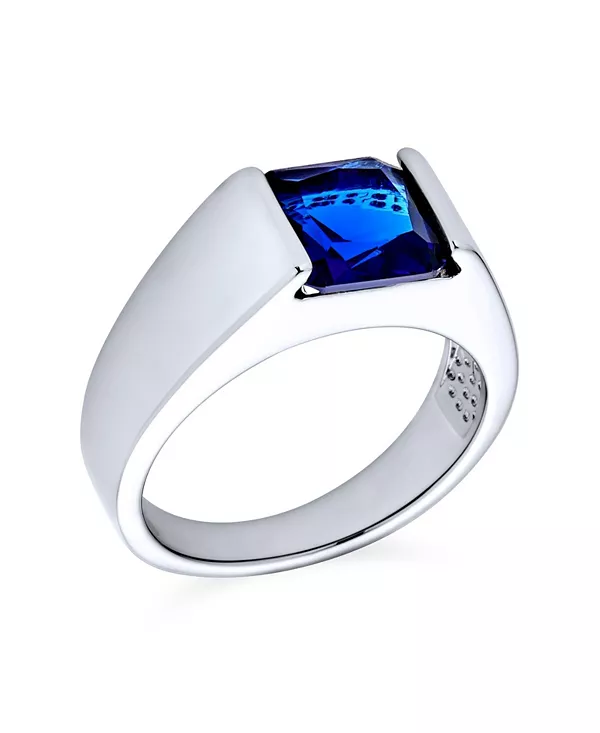 Традиционное 3-каратное синее прозрачное кубическое циркониевое кольцо с квадратным солитером, серебряное кольцо на мизинец Bling Jewelry, blue