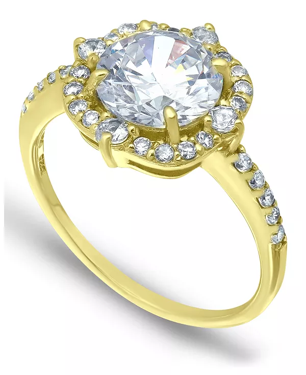 Кольцо с фантазийным ореолом из кубического циркония танзанита, позолоченное 18-каратным золотом Macy'S, yy