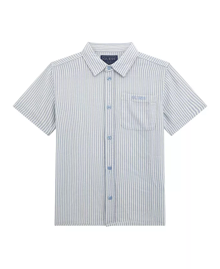 Большая мужская оверсайз рубашка с коротким рукавом и принтом GUESS, синий 
Большая мужская оверсайз рубашка с коротким рукавом и принтом GUESS, синий