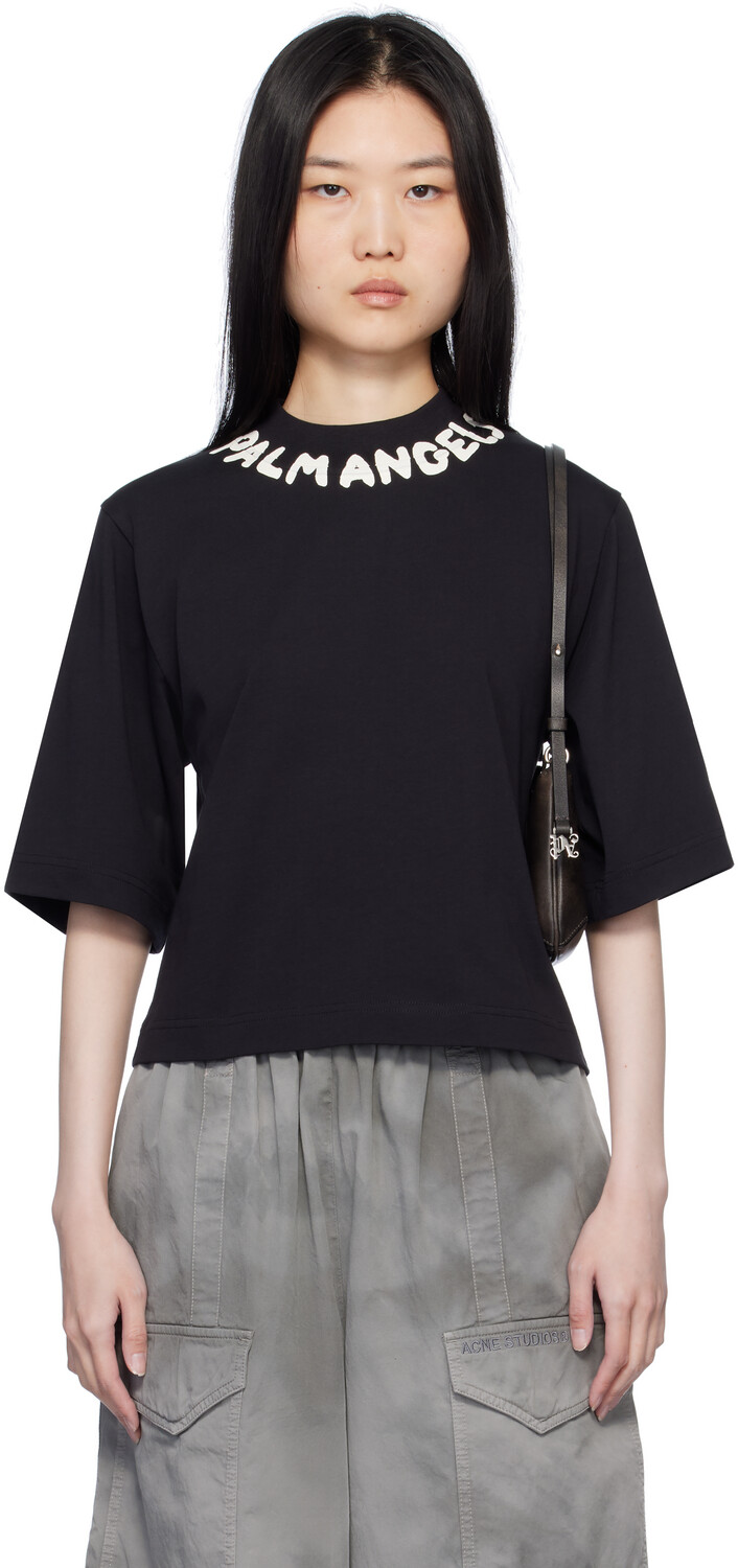 Черная укороченная футболка с логотипом Palm Angels 
Черная укороченная футболка с логотипом Palm Angels