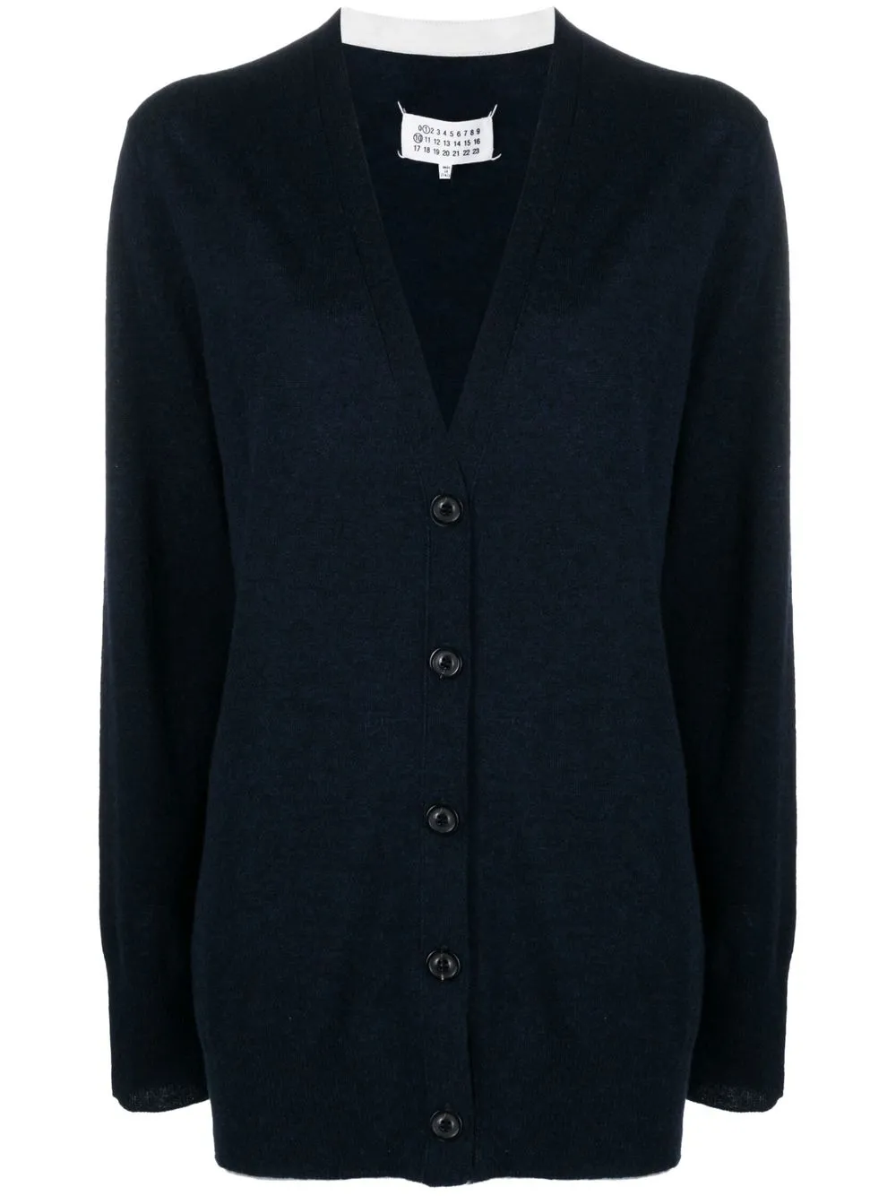 Кардиган из смесовой шерсти с V-образным вырезом MAISON MARGIELA, синий 
Кардиган из смесовой шерсти с V-образным вырезом MAISON MARGIELA, синий
