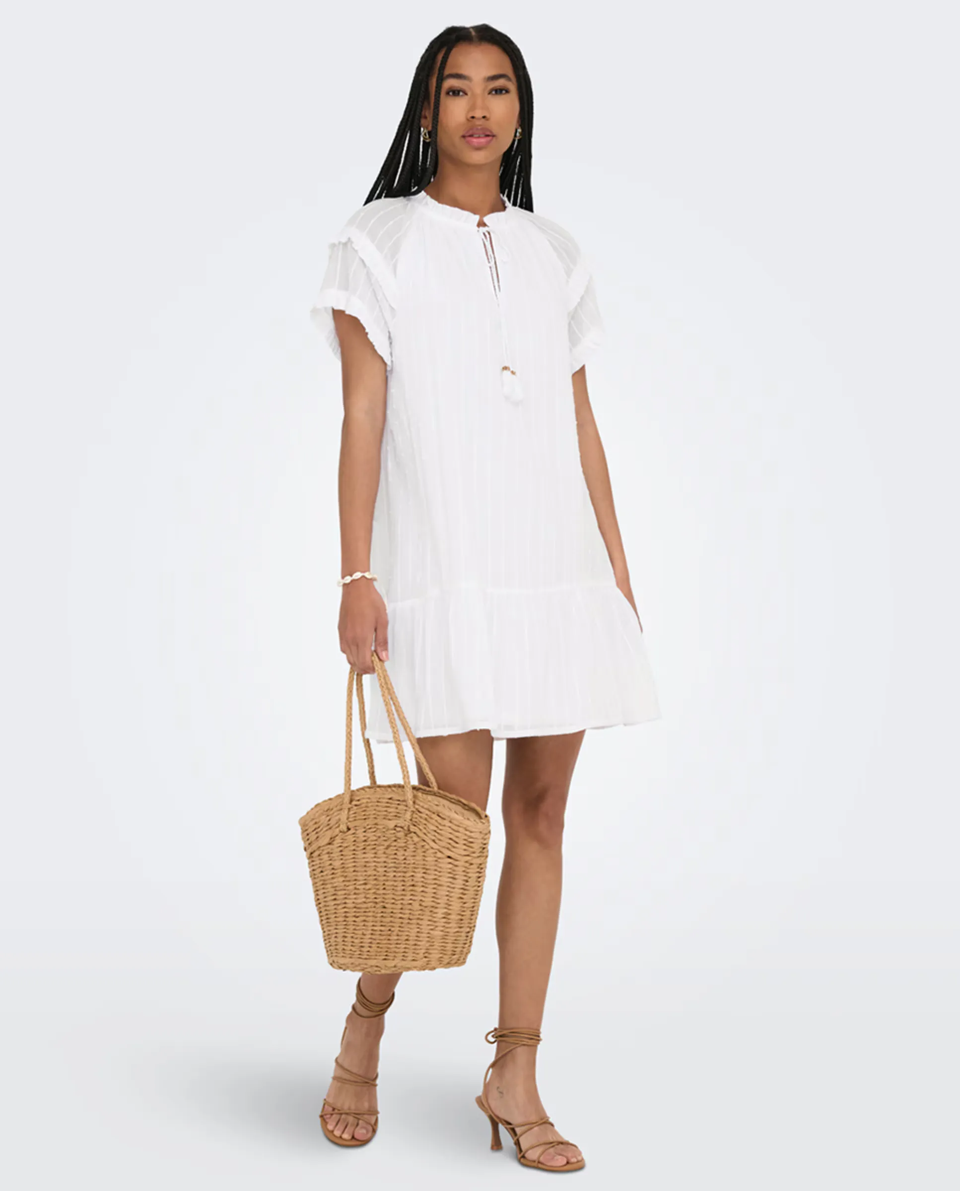 Белое короткое платье с вышивкой для женщин Only, белый 
Белое короткое платье с вышивкой для женщин Only, белый