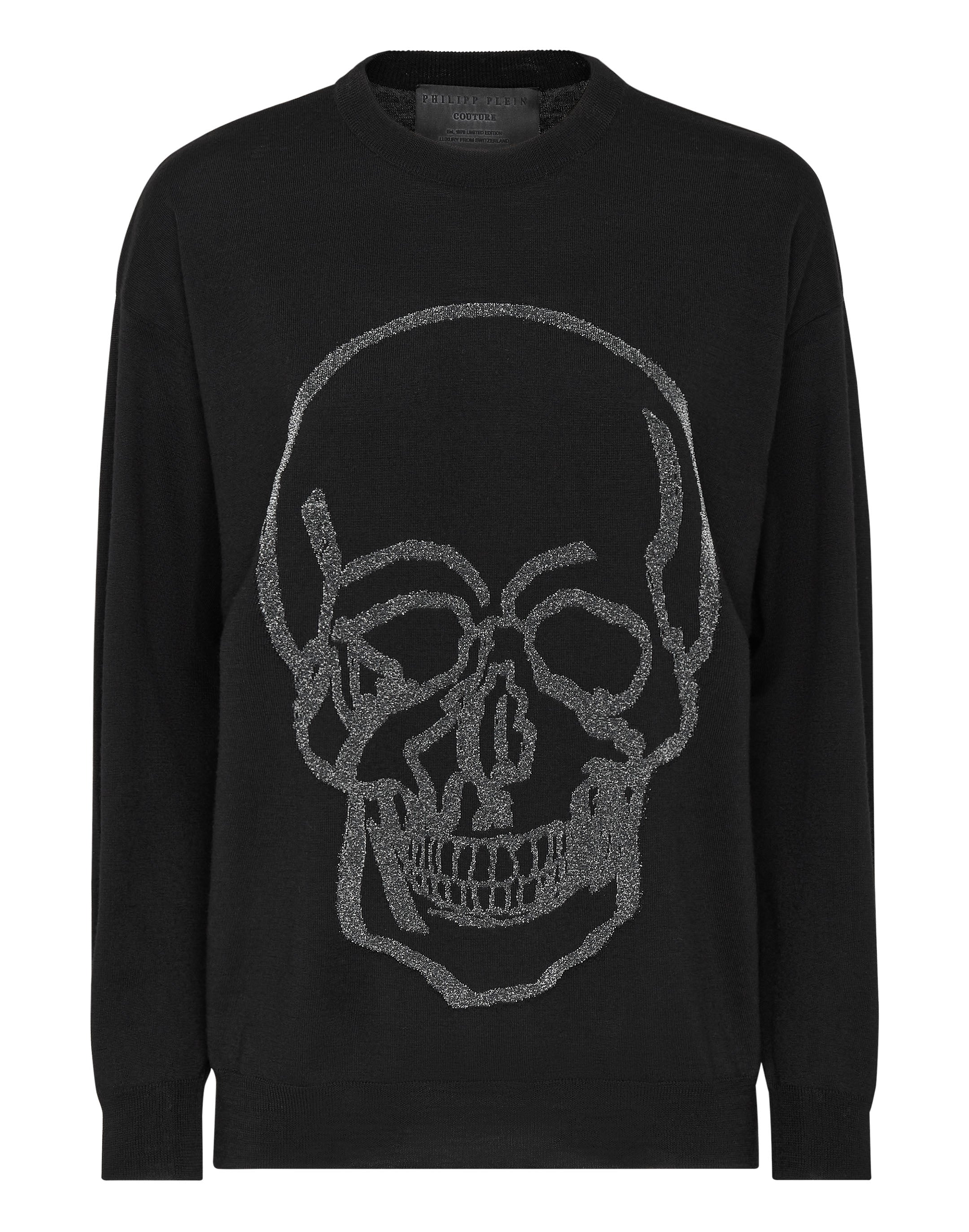 Шерстяной пуловер с круглым вырезом LS PHILIPP PLEIN, черный 
Шерстяной пуловер с круглым вырезом LS PHILIPP PLEIN, черный