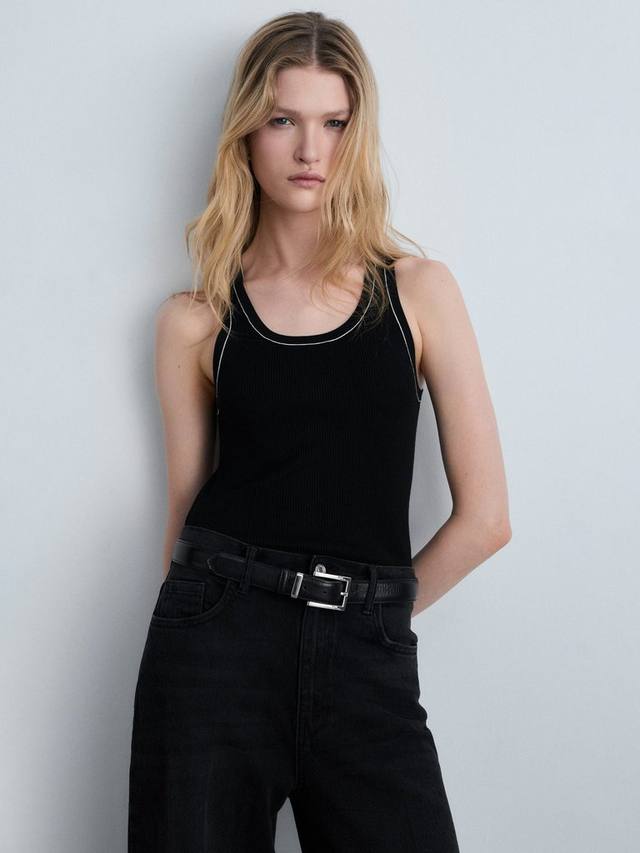 Ребристый топ с контрастной отделкой shadin Mango, черный 
Ребристый топ с контрастной отделкой shadin Mango, черный