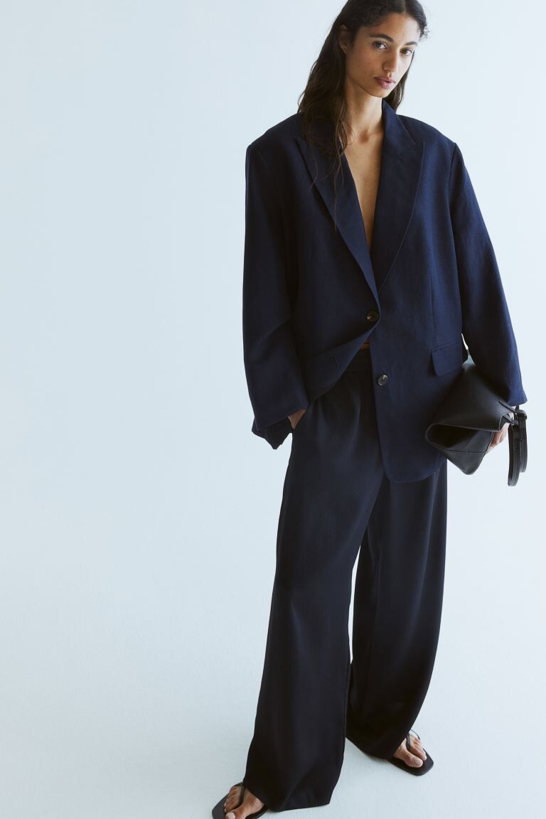 Широкие брюки без застежки H&M, синий
Широкие брюки без застежки H&M, синий