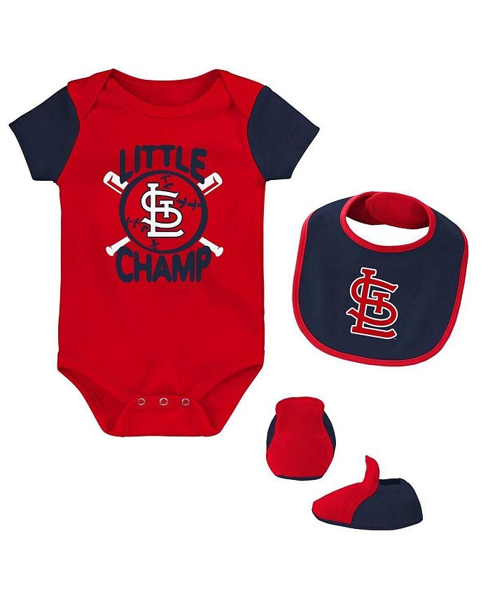 Комплект из трех боди, нагрудника и пинеток St. Louis Cardinals Little Champ для новорожденных, красный и темно-синий Outerstuff, красный
Комплект из трех боди, нагрудника и пинеток St. Louis Cardinals Little Champ для новорожденных, красный и темно-синий Outerstuff, красный