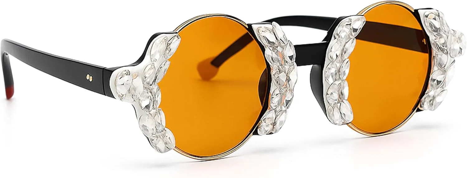 bullabulling Винтажные круглые солнцезащитные очки в стиле хип-хоп с кристаллами для женщин, модные, с блестками и стразами, ретро-очки в форме круга, Black/Orange
bullabulling Винтажные круглые солнцезащитные очки в стиле хип-хоп с кристаллами для женщин, модные, с блестками и стразами, ретро-очки в форме круга, Black/Orange