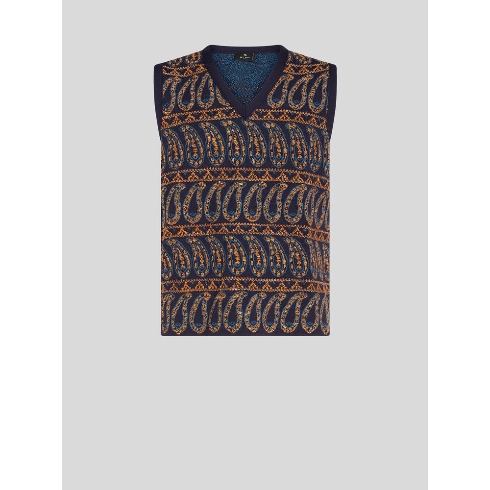 ВЯЗАНЫЙ ЖИЛЕТ С УЗОРОМ ПЕЙСЛИ ETRO, синий 
ВЯЗАНЫЙ ЖИЛЕТ С УЗОРОМ ПЕЙСЛИ ETRO, синий