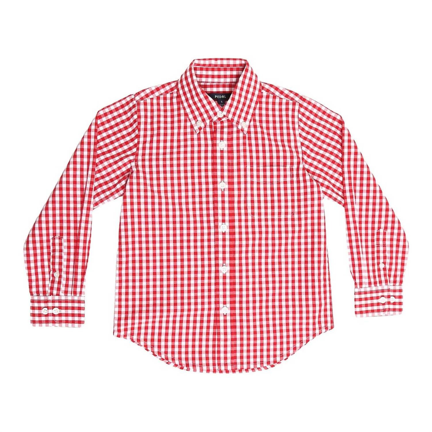 Рубашка в красно-белую клетку на пуговицах для мальчиков Pedal
Рубашка в красно-белую клетку на пуговицах для мальчиков Pedal