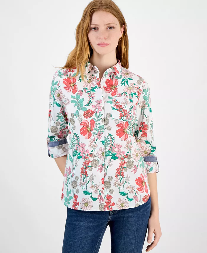 Женская хлопковая рубашка в цветочек в клетку Tommy Hilfiger, белый
Женская хлопковая рубашка в цветочек в клетку Tommy Hilfiger, белый