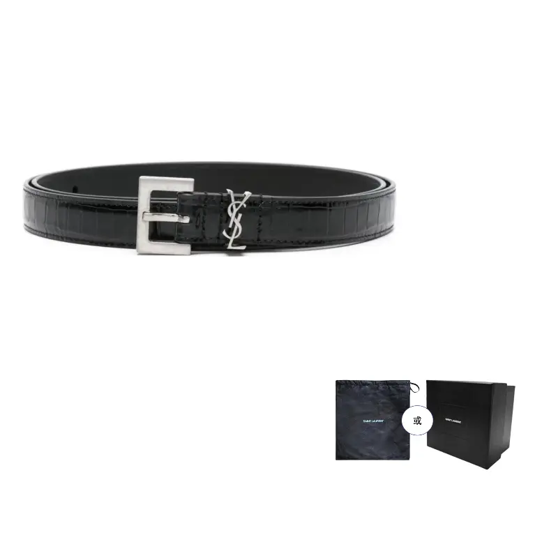 SAINT LAURENT Ремень с тиснением под крокодила Cassandre, Black
SAINT LAURENT Ремень с тиснением под крокодила Cassandre, Black