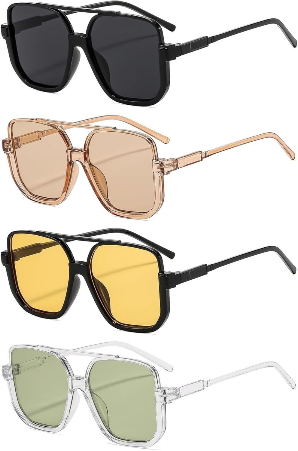 4 пары ретро-солнцезащитных очков-авиаторов большого размера для женщин и мужчин, квадратные, полуободковые, в винтажном стиле 70-х годов ISIUINN, Black+champagne+orange+transparent Green
4 пары ретро-солнцезащитных очков-авиаторов большого размера для женщин и мужчин, квадратные, полуободковые, в винтажном стиле 70-х годов ISIUINN, Black+champagne+orange+transparent Green
