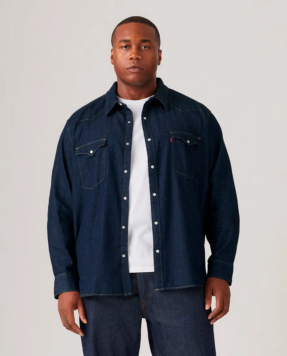 Мужская джинсовая рубашка классическая синяя однотонная больших размеров Levi's, темно-синий
Мужская джинсовая рубашка классическая синяя однотонная больших размеров Levi's, темно-синий