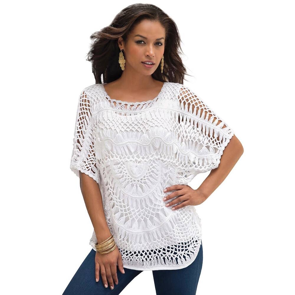 Женский пуловер больших размеров Roaman, связанный крючком, свитер Roaman's, белый
Женский пуловер больших размеров Roaman, связанный крючком, свитер Roaman's, белый