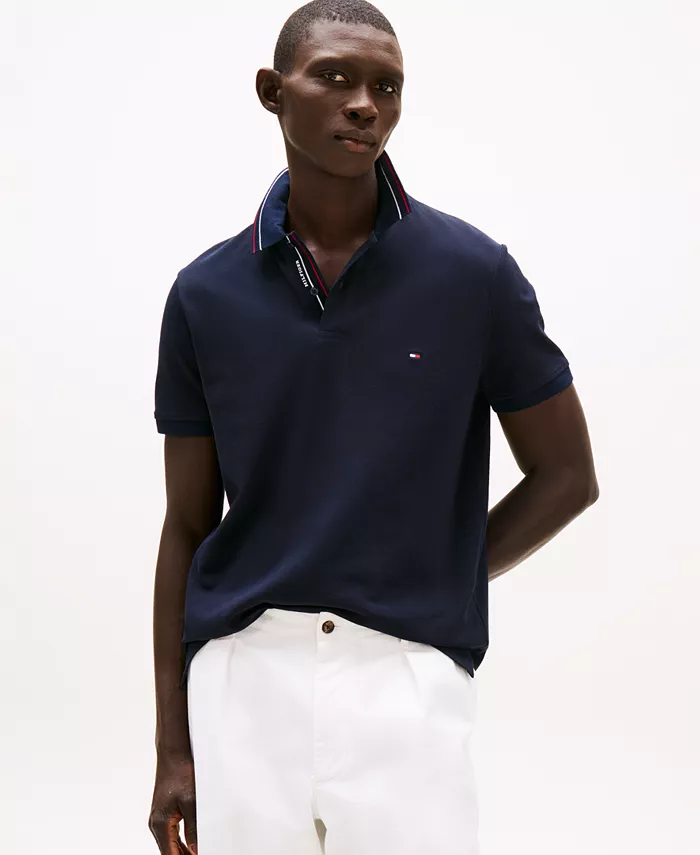 Мужская поло с коротким рукавом и полосатой отделкой Tommy Hilfiger, синий 
Мужская поло с коротким рукавом и полосатой отделкой Tommy Hilfiger, синий