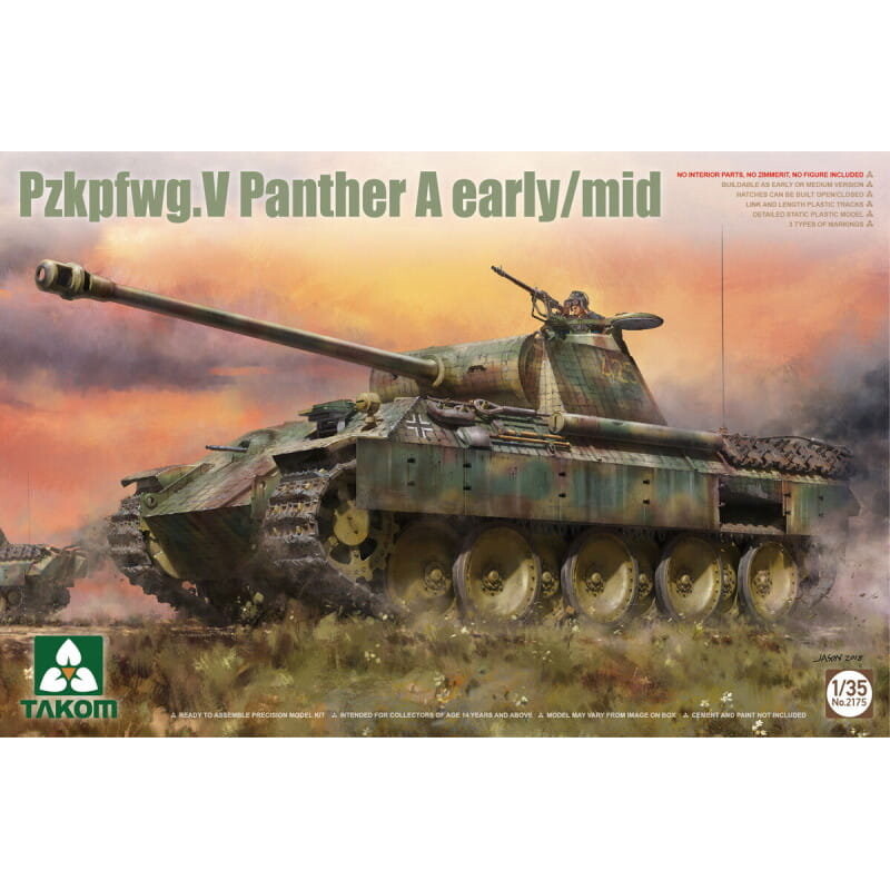 Panzerkampfwagen V Panther A (ранний/средний) 1:35 Takom 2175
Panzerkampfwagen V Panther A (ранний/средний) 1:35 Takom 2175