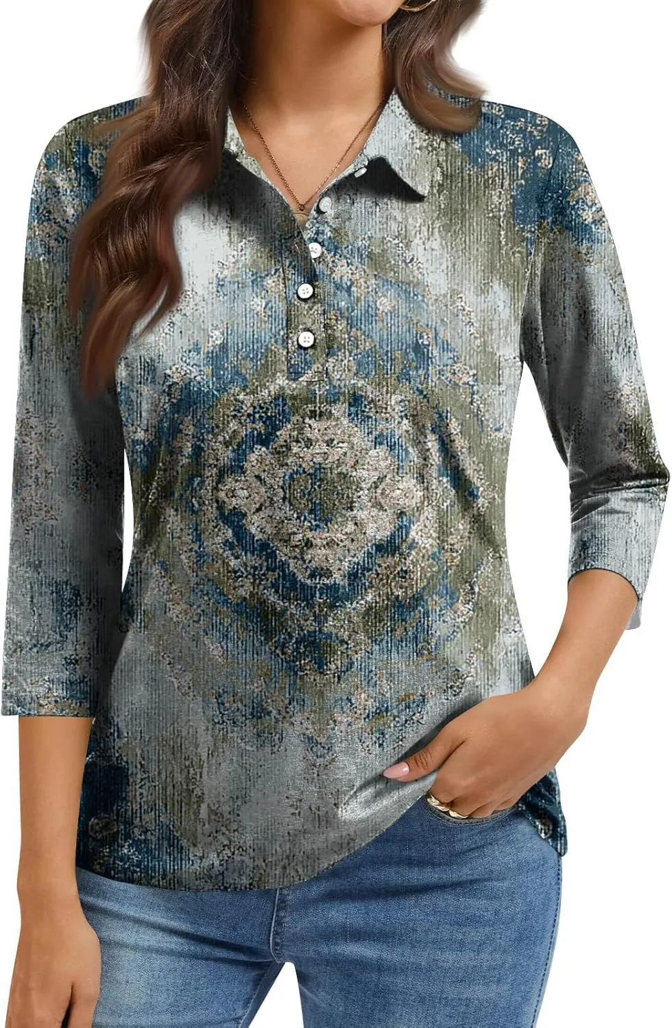 Женская футболка-поло с принтом, 3/4 рукава, свободная
Женская футболка-поло с принтом, 3/4 рукава, свободная