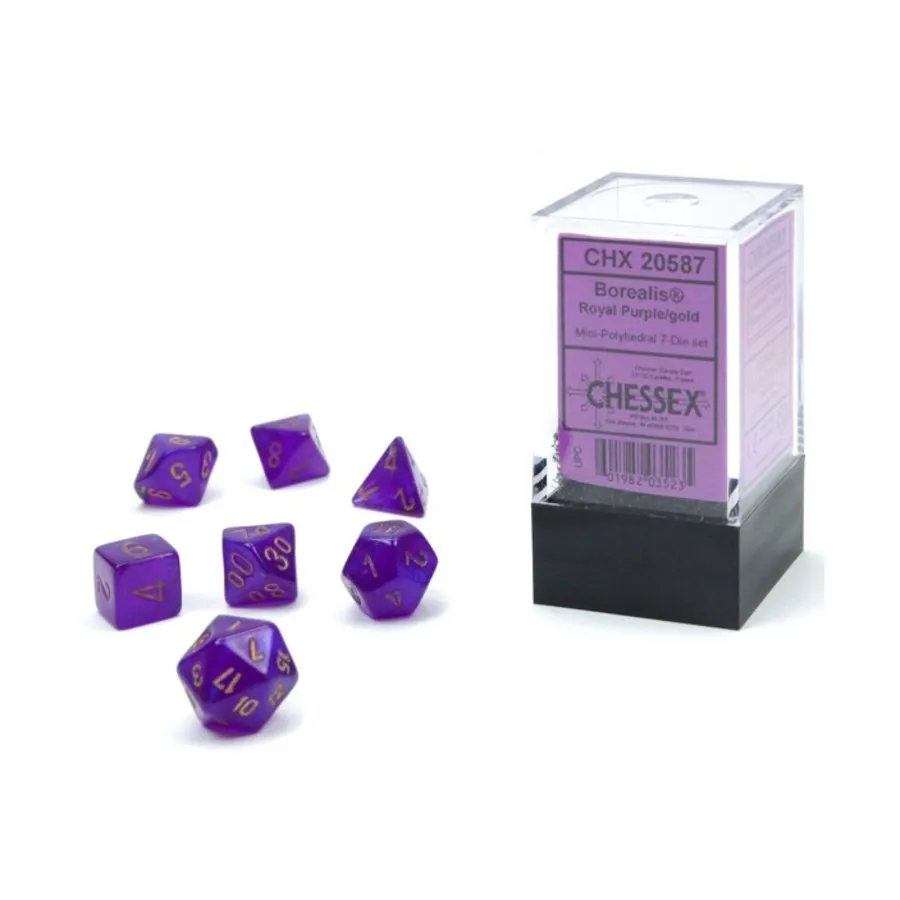 Мини-поликомплект — Borealis Royal Purple с золотом (7), Dice - Miniature 10mm & 5mm (Chessex)
Мини-поликомплект — Borealis Royal Purple с золотом (7), Dice - Miniature 10mm & 5mm (Chessex)