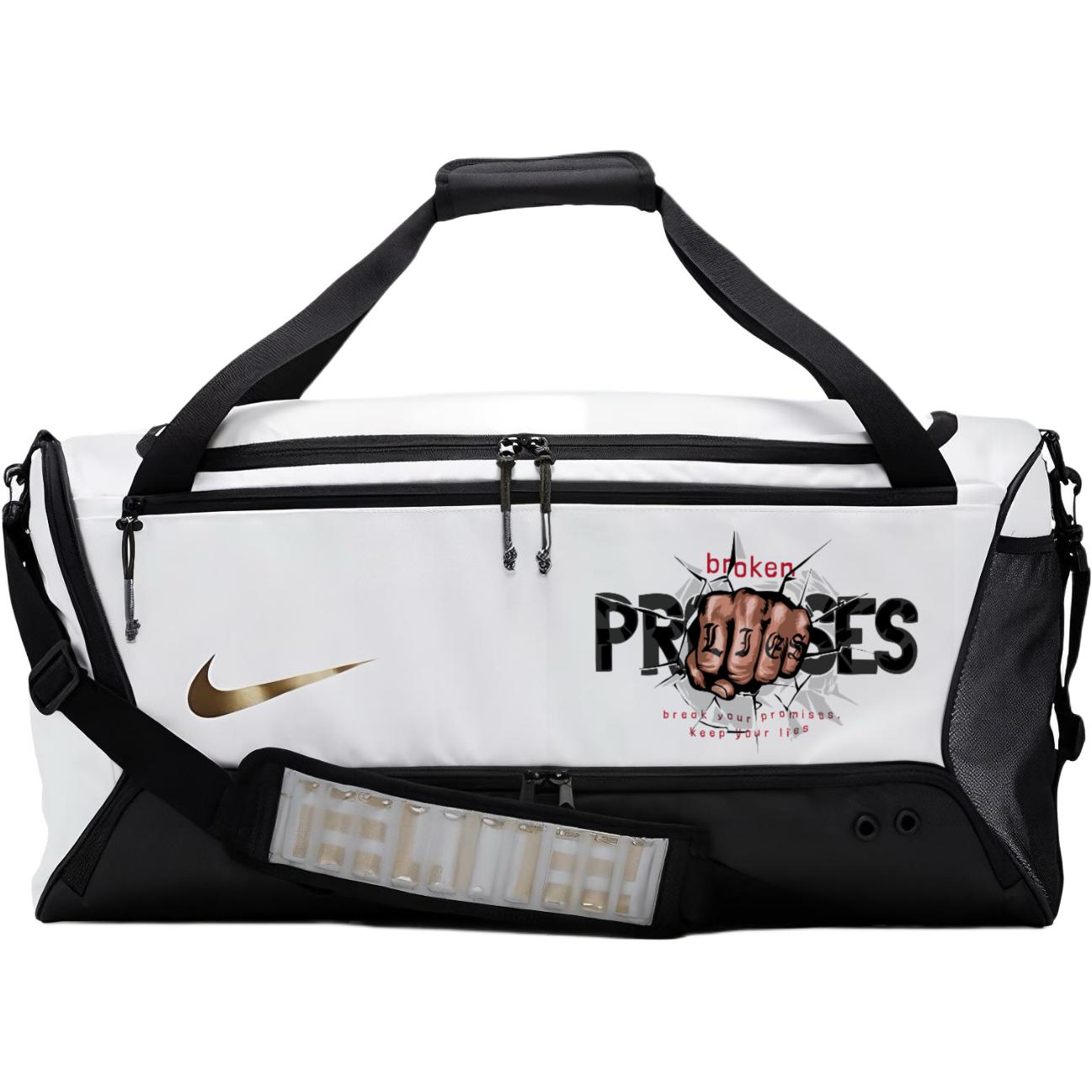 Nike Тканевая дорожная сумка унисекс переливающаяся черно-белая, Fist
Nike Тканевая дорожная сумка унисекс переливающаяся черно-белая, Fist