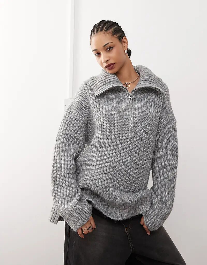 Тяжелый джемпер Cillia с полумолнией и воротником-стойкой, серый меланж Weekday
Тяжелый джемпер Cillia с полумолнией и воротником-стойкой, серый меланж Weekday