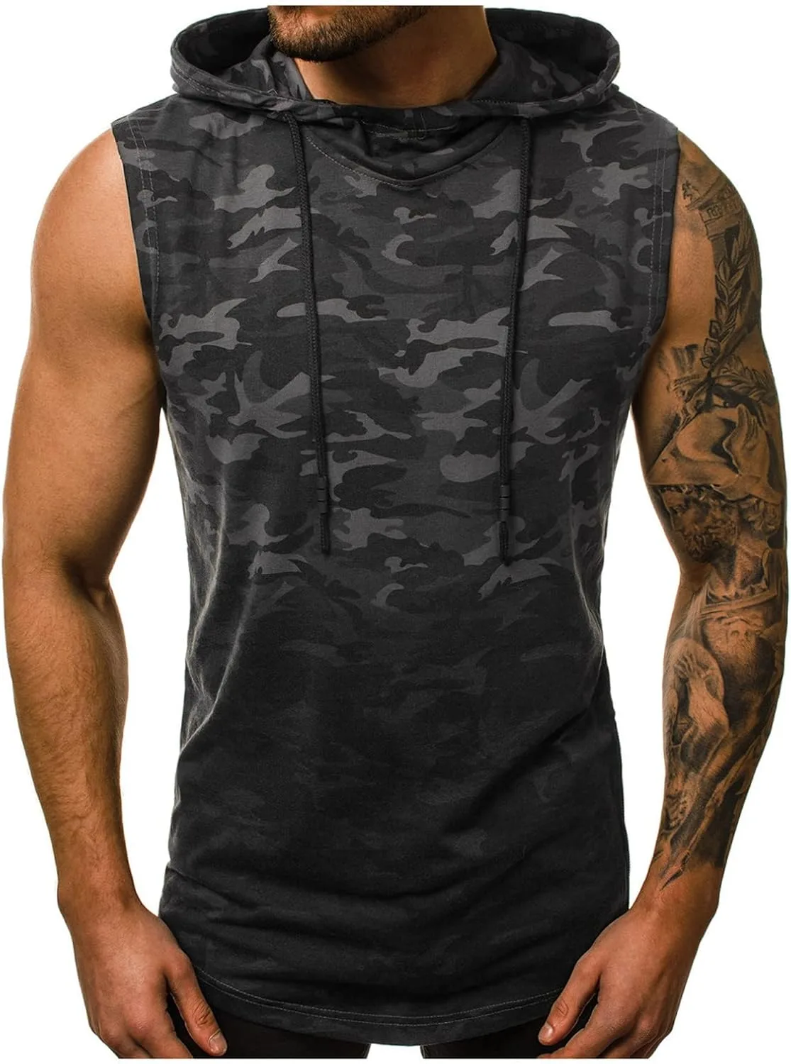 Мужской худи-жилет с камуфляжным 3D градиентным принтом
Мужской худи-жилет с камуфляжным 3D градиентным принтом