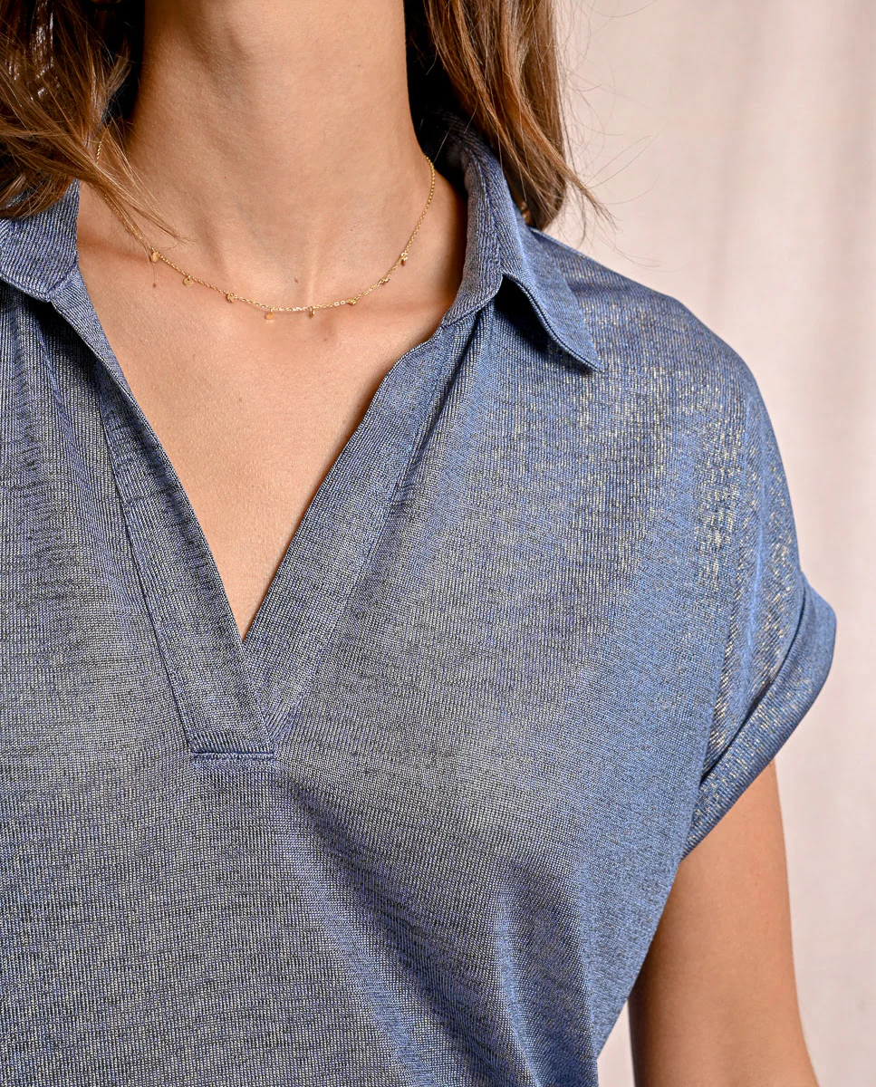 Женская футболка с воротником поло из блестящей ткани Molly Bracken, синий
Женская футболка с воротником поло из блестящей ткани Molly Bracken, синий