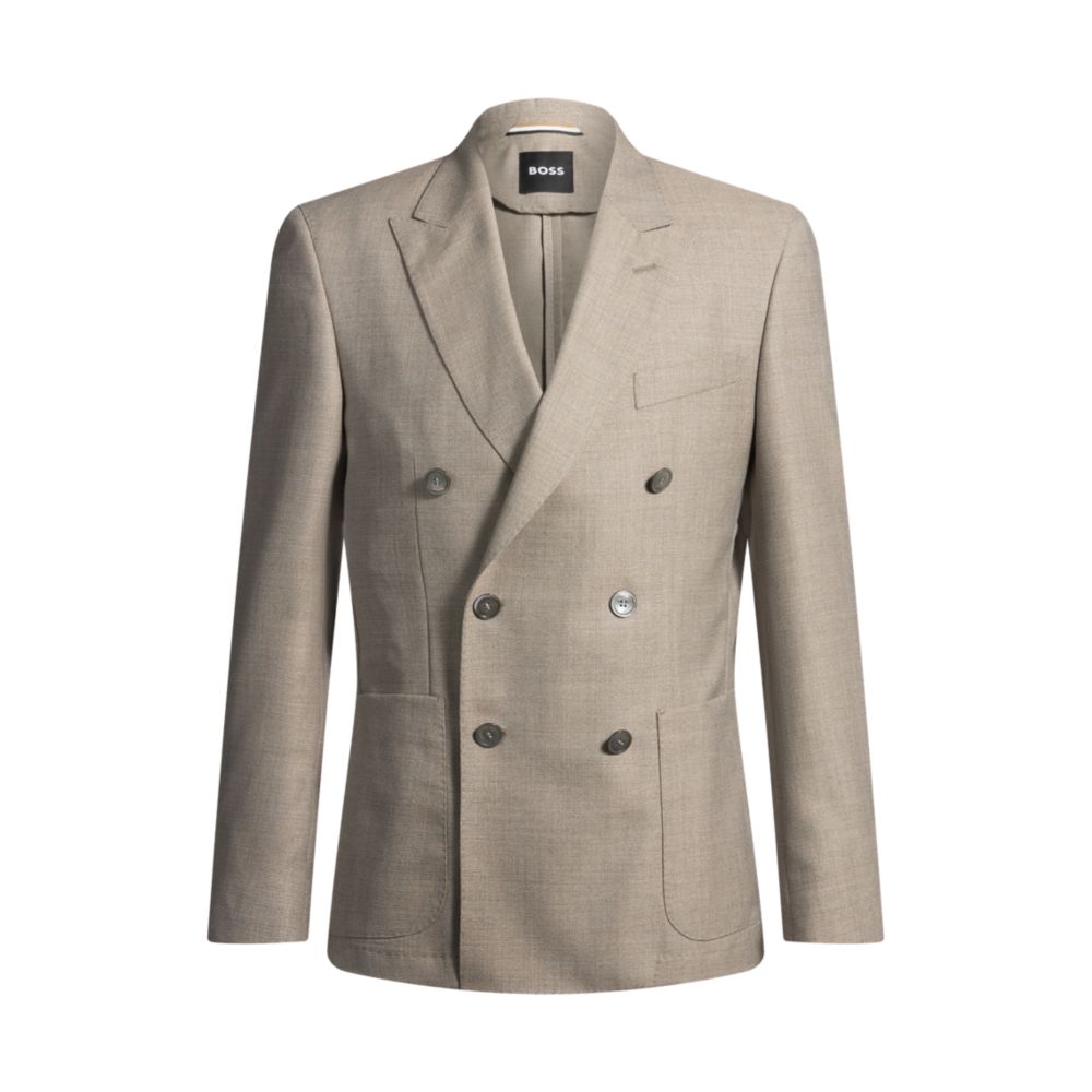 Приталенный блейзер из натуральной шерсти с узором BOSS, светло-бежевый 
Приталенный блейзер из натуральной шерсти с узором BOSS, светло-бежевый