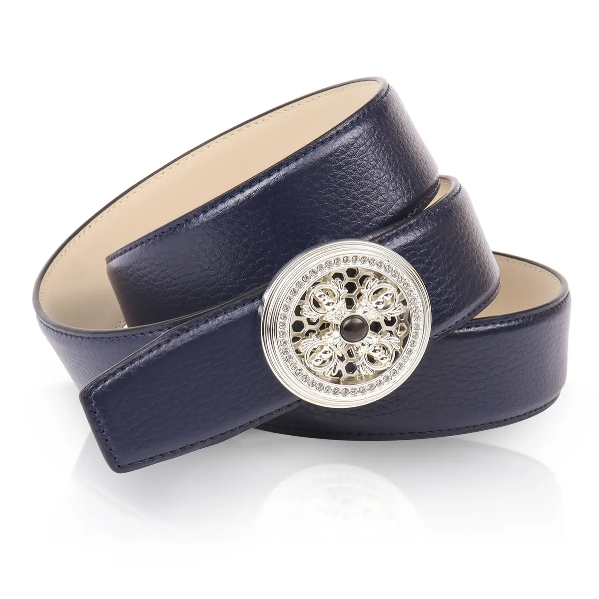 Кожаный ремень Anthoni Crown с пряжкой натурального серебра и вращающимся крестом в виде заводной головки, синий
Кожаный ремень Anthoni Crown с пряжкой натурального серебра и вращающимся крестом в виде заводной головки, синий