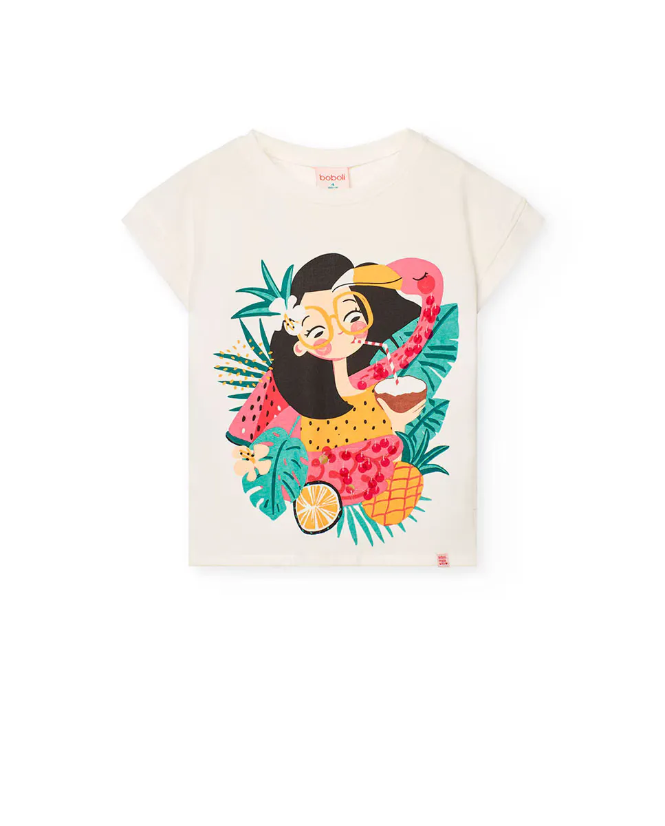 Футболка из хлопка для девочек с рисунком спереди Boboli, белый
Футболка из хлопка для девочек с рисунком спереди Boboli, белый