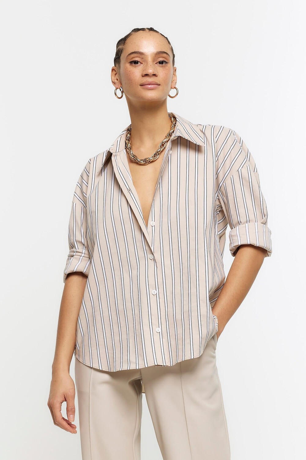 Полосатая рубашка River Island, коричневый
Полосатая рубашка River Island, коричневый