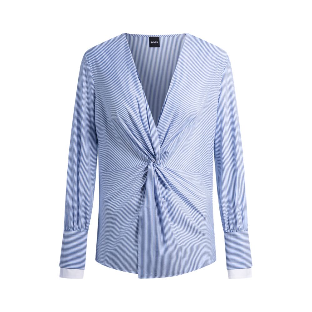 Блузка облегающего кроя с завязками спереди из полосатого хлопка BOSS, синий
Блузка облегающего кроя с завязками спереди из полосатого хлопка BOSS, синий