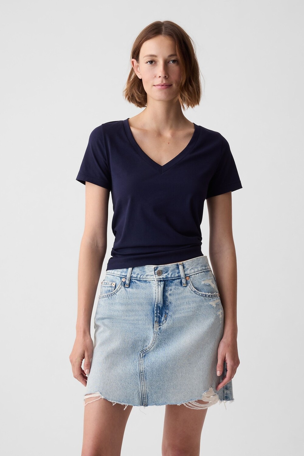 Винтажная футболка с короткими рукавами из органического хлопка и V-образным вырезом Gap, синий