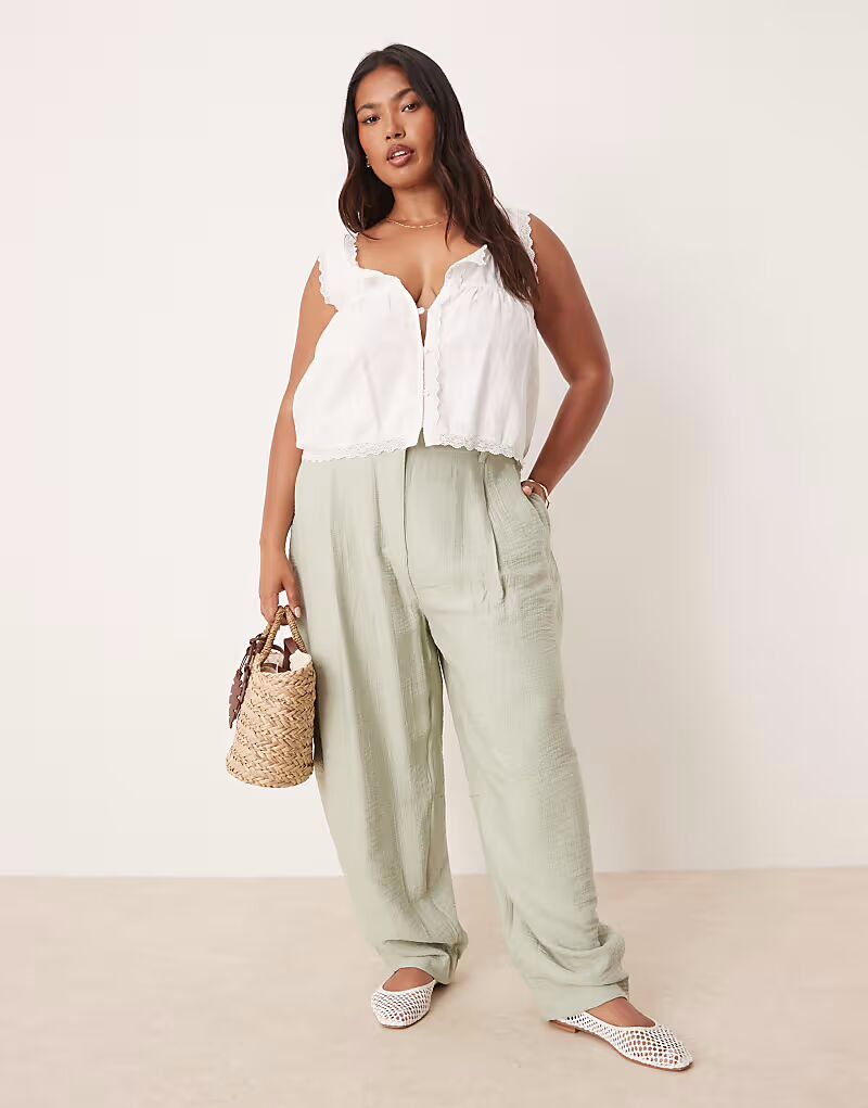 Брюки-бочонки Curve с текстурой цвета шалфея Asos Design
Брюки-бочонки Curve с текстурой цвета шалфея Asos Design