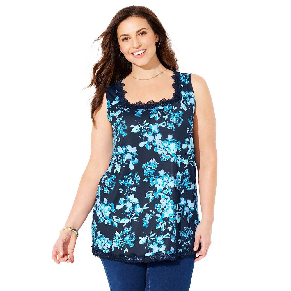 Женская майка с квадратным вырезом и кружевной отделкойCatherines больших размеров, цвет Navy Watercolor Floral
Женская майка с квадратным вырезом и кружевной отделкойCatherines больших размеров, цвет Navy Watercolor Floral