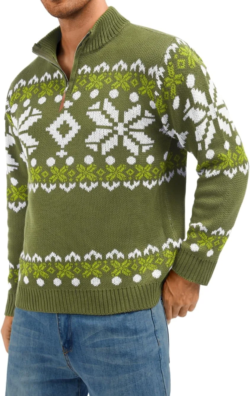 Мужской свитер с четвертью молнии и воротником-стойкой, принт снежинки, Slim Fit, для праздничной вечеринки ChiaoLezhee
Мужской свитер с четвертью молнии и воротником-стойкой, принт снежинки, Slim Fit, для праздничной вечеринки ChiaoLezhee