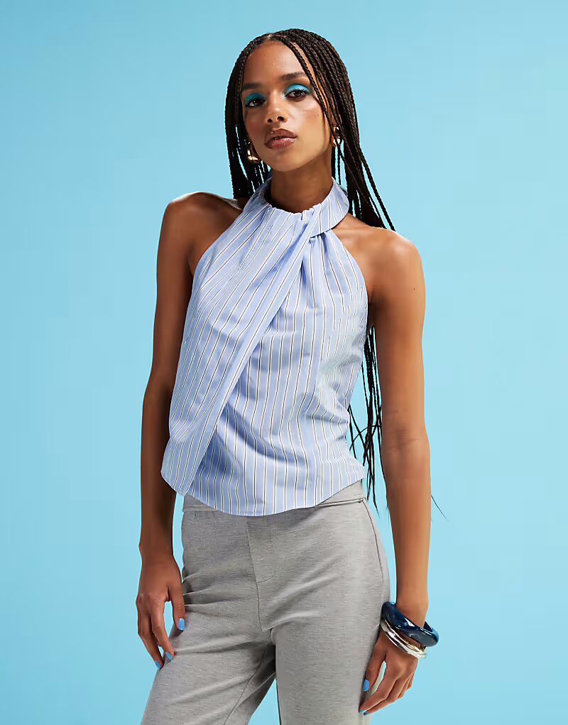 Топ из поплина с завязками на спине и халтер-воротником ASOS DESIGN в полоску
Топ из поплина с завязками на спине и халтер-воротником ASOS DESIGN в полоску