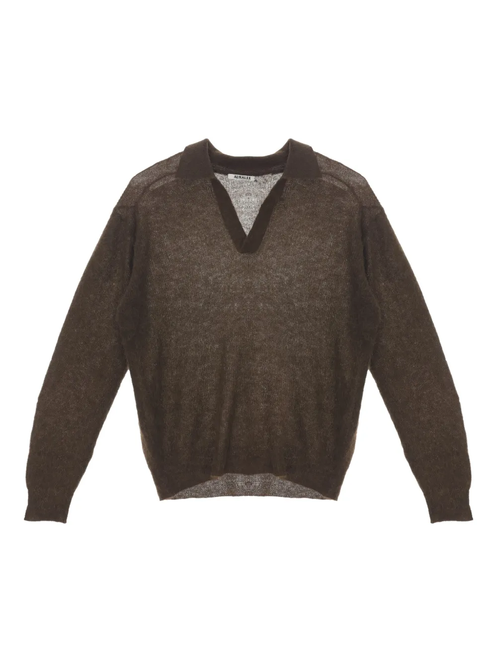 Полупрозрачный свитер с воротником поло Auralee, коричневый
Полупрозрачный свитер с воротником поло Auralee, коричневый
