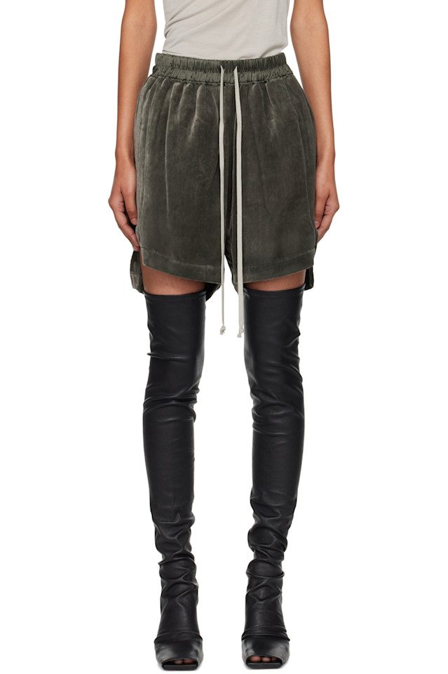 Rick Owens Боксерские шорты цвета хаки «Конкордианс» из бархата
Rick Owens Боксерские шорты цвета хаки «Конкордианс» из бархата