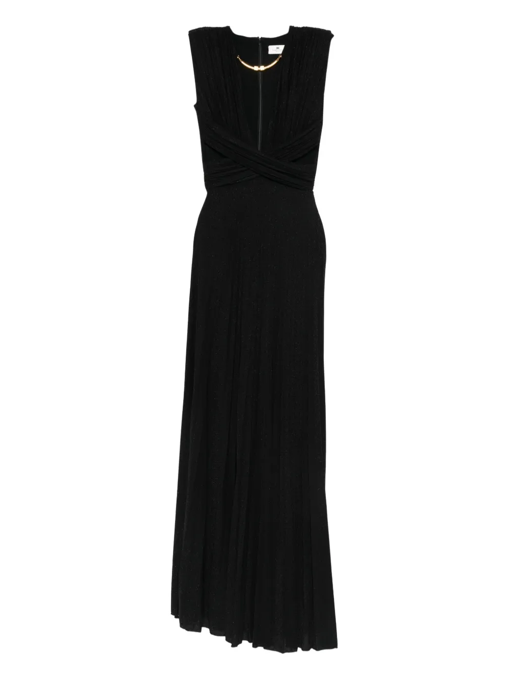 Платье макси с V-образным вырезом и складками Elisabetta Franchi, черный 
Платье макси с V-образным вырезом и складками Elisabetta Franchi, черный