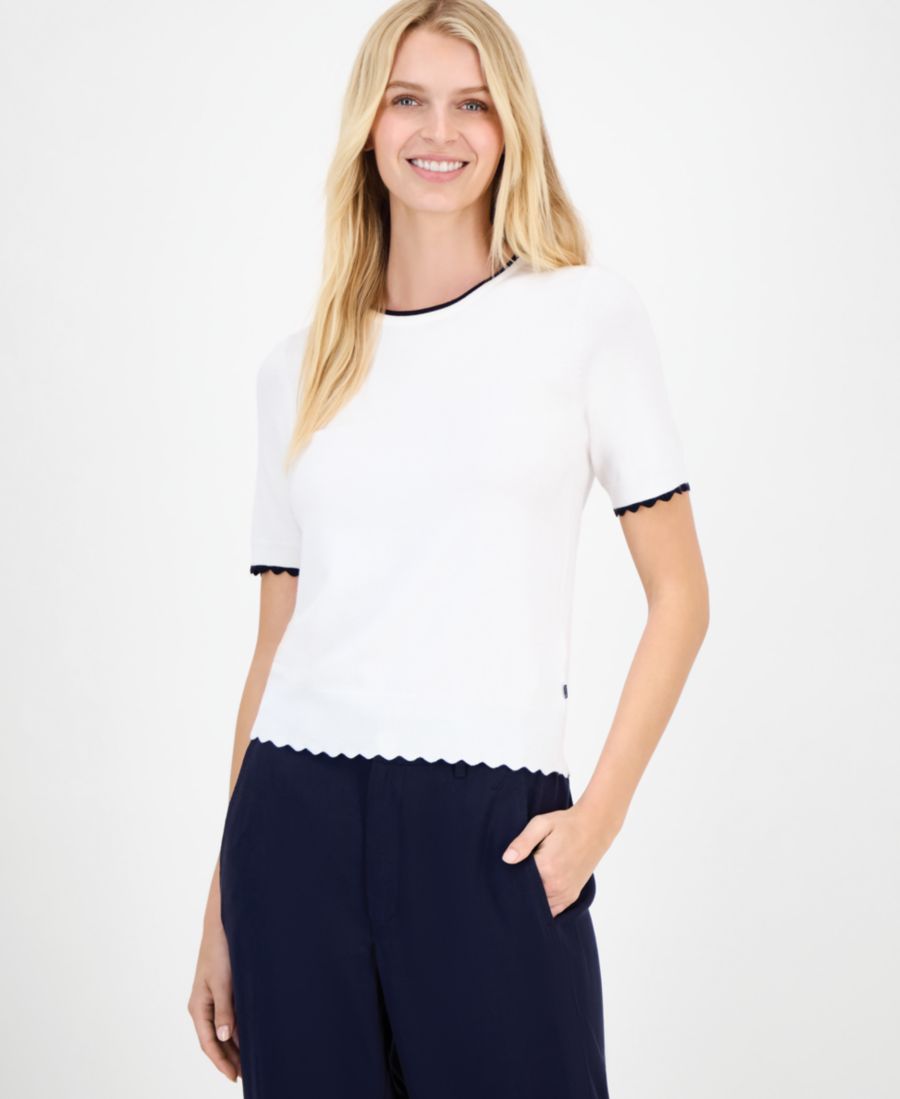 Женский свитер с короткими рукавами и круглым вырезом, отделанный фестончатым краем Nautica Jeans, Bright White/ Night Sky
Женский свитер с короткими рукавами и круглым вырезом, отделанный фестончатым краем Nautica Jeans, Bright White/ Night Sky