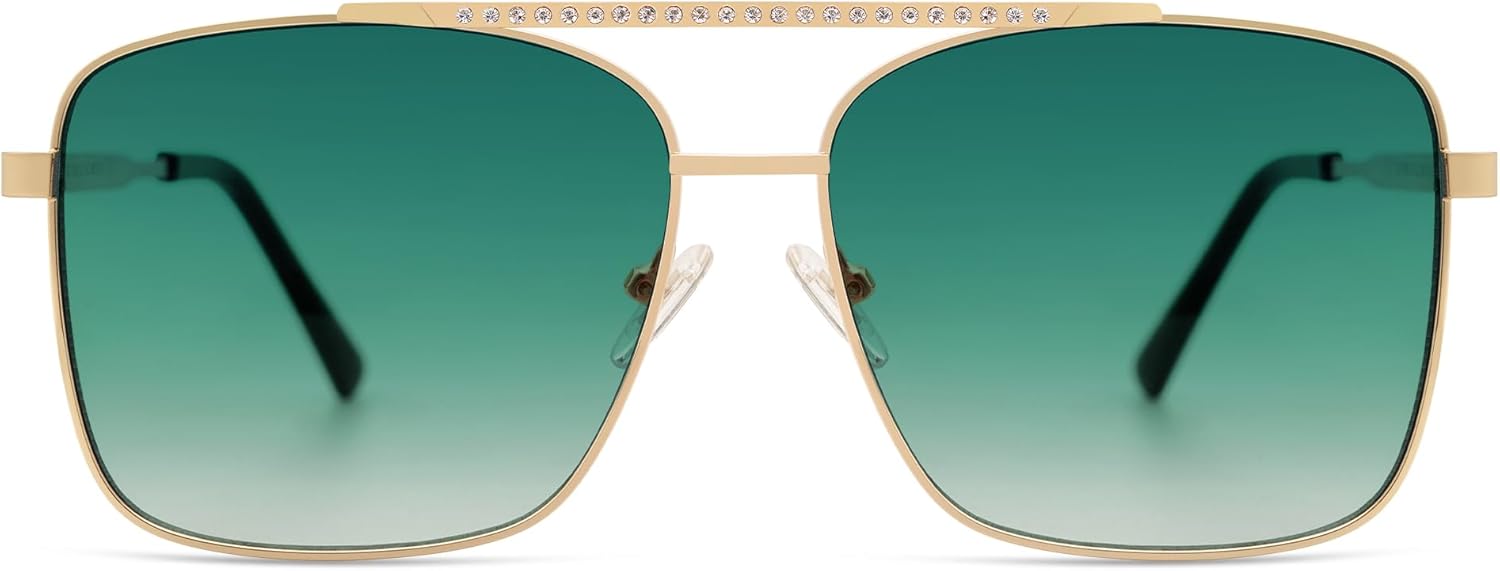 SOJOS Модные солнцезащитные очки-авиаторы для женщин, увеличенного размера, в стиле ретро, со стразами, с двойной перемычкой, квадратной формы, модель SJ1195, Gold/Green Grading
SOJOS Модные солнцезащитные очки-авиаторы для женщин, увеличенного размера, в стиле ретро, со стразами, с двойной перемычкой, квадратной формы, модель SJ1195, Gold/Green Grading