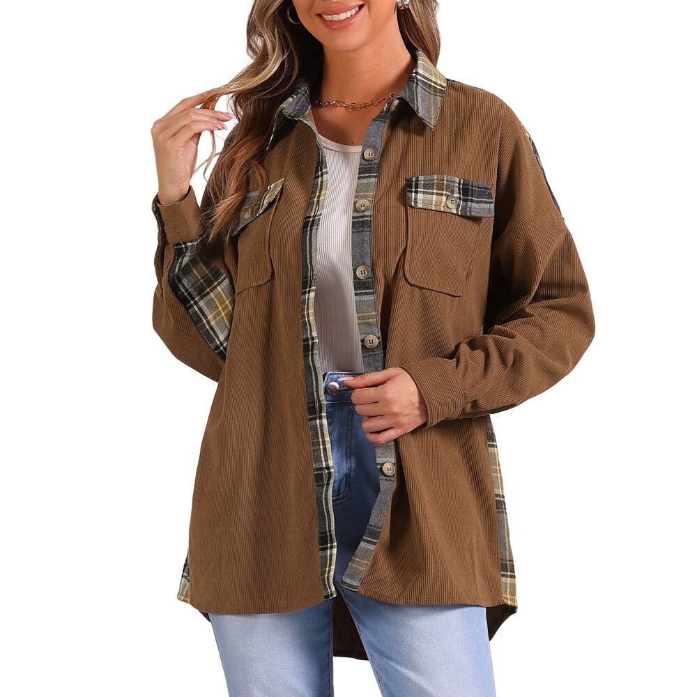 Женская куртка-рубашка в клетку, лоскутные блузки, топы, рубашки на пуговицах с длинными рукавами ALLEGRA K, цвет Dark Brown
Женская куртка-рубашка в клетку, лоскутные блузки, топы, рубашки на пуговицах с длинными рукавами ALLEGRA K, цвет Dark Brown
