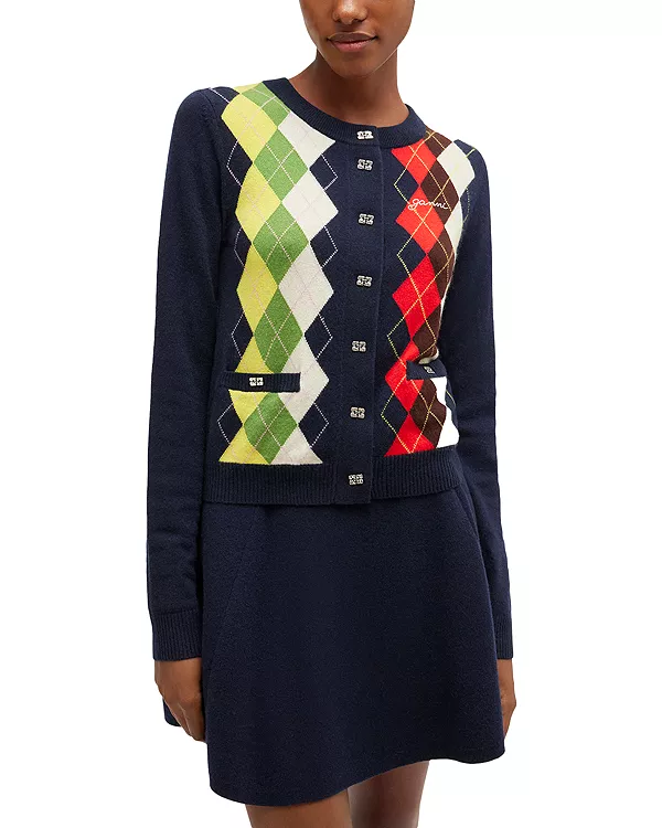 Кардиган из шерсти и кашемира с ромбовидным узором Ganni, мультиколор
Кардиган из шерсти и кашемира с ромбовидным узором Ganni, мультиколор